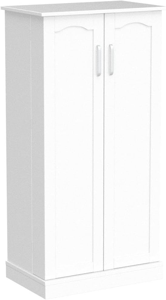 50" LED Kitchen Pantry Storage Cabinets - Standing Food Cabinets Cupboards with 2 Doors with Racks and Shelves Adjustable for Small Space in Dinning Room, Living Room, in White