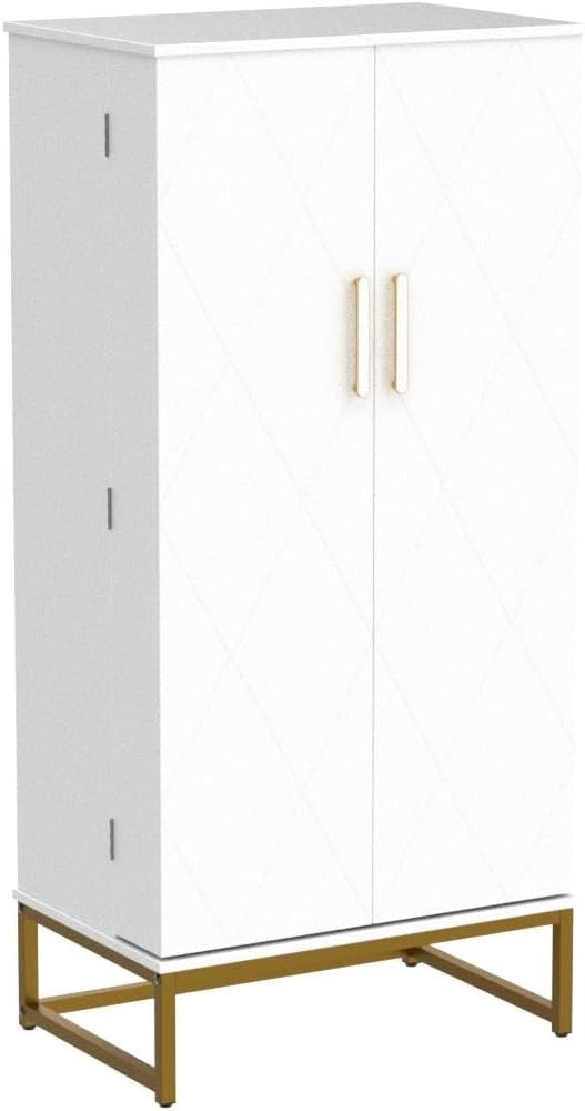 51” Pantry Cabinets, White Freestanding Kitchen Pantry Storage Cabinet with Adjustable Shelves, Buffet Cupboards Storage Cabinet for Home Office Use, White + Gold