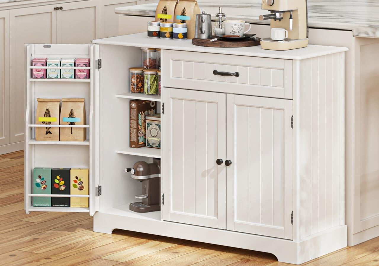Gizoon Kitchen Sideboard Buffet Cabinet with Storage Small Coffee Bar Cabinet with Drawer, Kitchen Pantry Storage Cabinet with Door and Shelves for Bathroom and Living Room