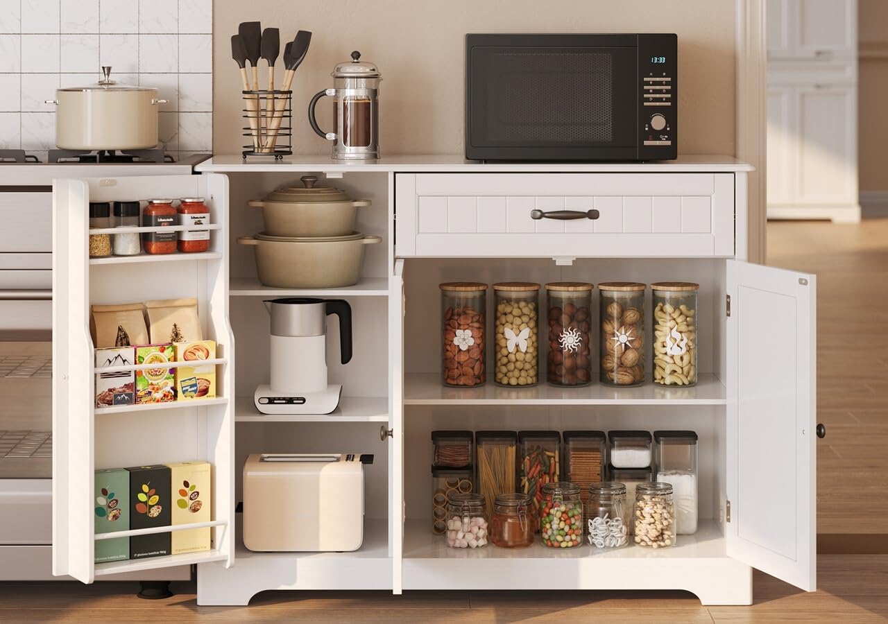 Gizoon Kitchen Sideboard Buffet Cabinet with Storage Small Coffee Bar Cabinet with Drawer, Kitchen Pantry Storage Cabinet with Door and Shelves for Bathroom and Living Room