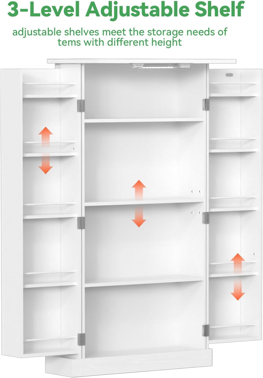 50" LED Kitchen Pantry Cabinet White Storage Cabinet Food Pantry with Doors and Adjustable Shelves Freestanding Buffet Cupboards Sideboard for Kitchen Living Room and Dinning Room