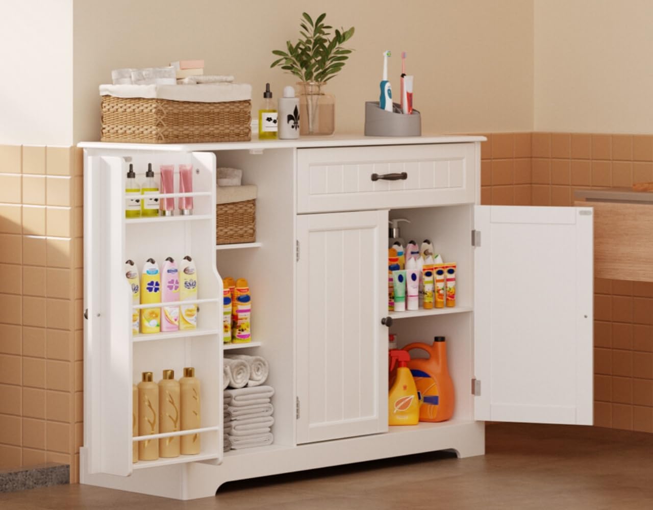 Gizoon Kitchen Sideboard Buffet Cabinet with Storage Small Coffee Bar Cabinet with Drawer, Kitchen Pantry Storage Cabinet with Door and Shelves for Bathroom and Living Room