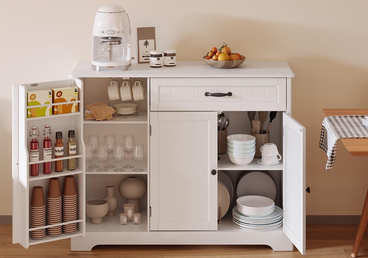 Gizoon Kitchen Sideboard Buffet Cabinet with Storage Small Coffee Bar Cabinet with Drawer, Kitchen Pantry Storage Cabinet with Door and Shelves for Bathroom and Living Room