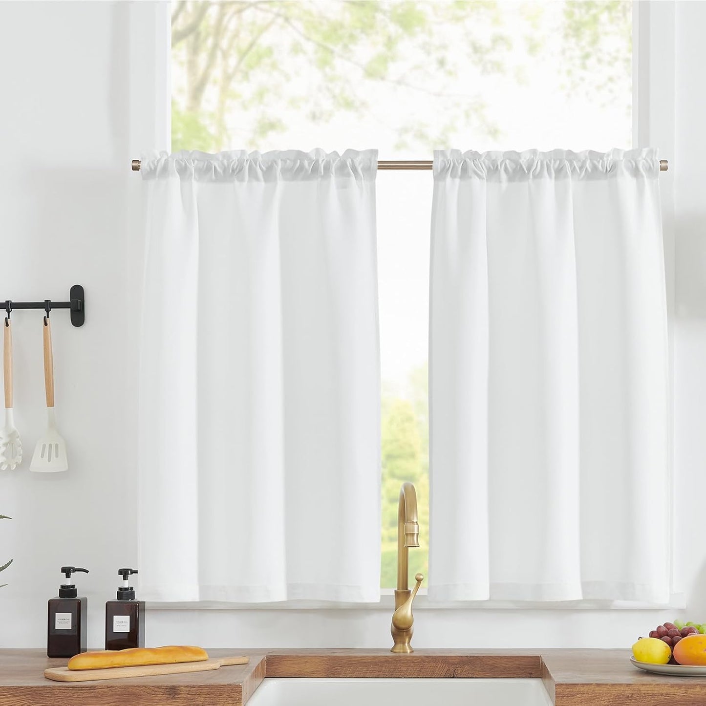 jinchan 95% Blackout Boho Kitchen Curtains 36 Inches Cafe Tier Curtains Bohemian Small Drapes for Bedroom RV Basement Half Window Room Darkening Thermal Insulated 2 Panels Blue on Beige