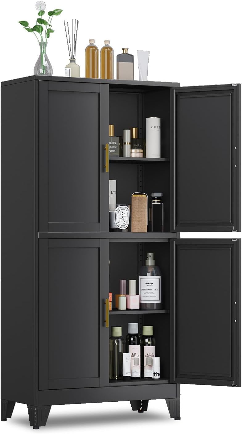 51" Metal Kitchen Pantry Cabinet, Storage Cabinets with 2 Door and 3 Adjustable Shelves, White Freestanding Food Storage Cabinet, Steel Cupboard for Kitchen Dinning Room