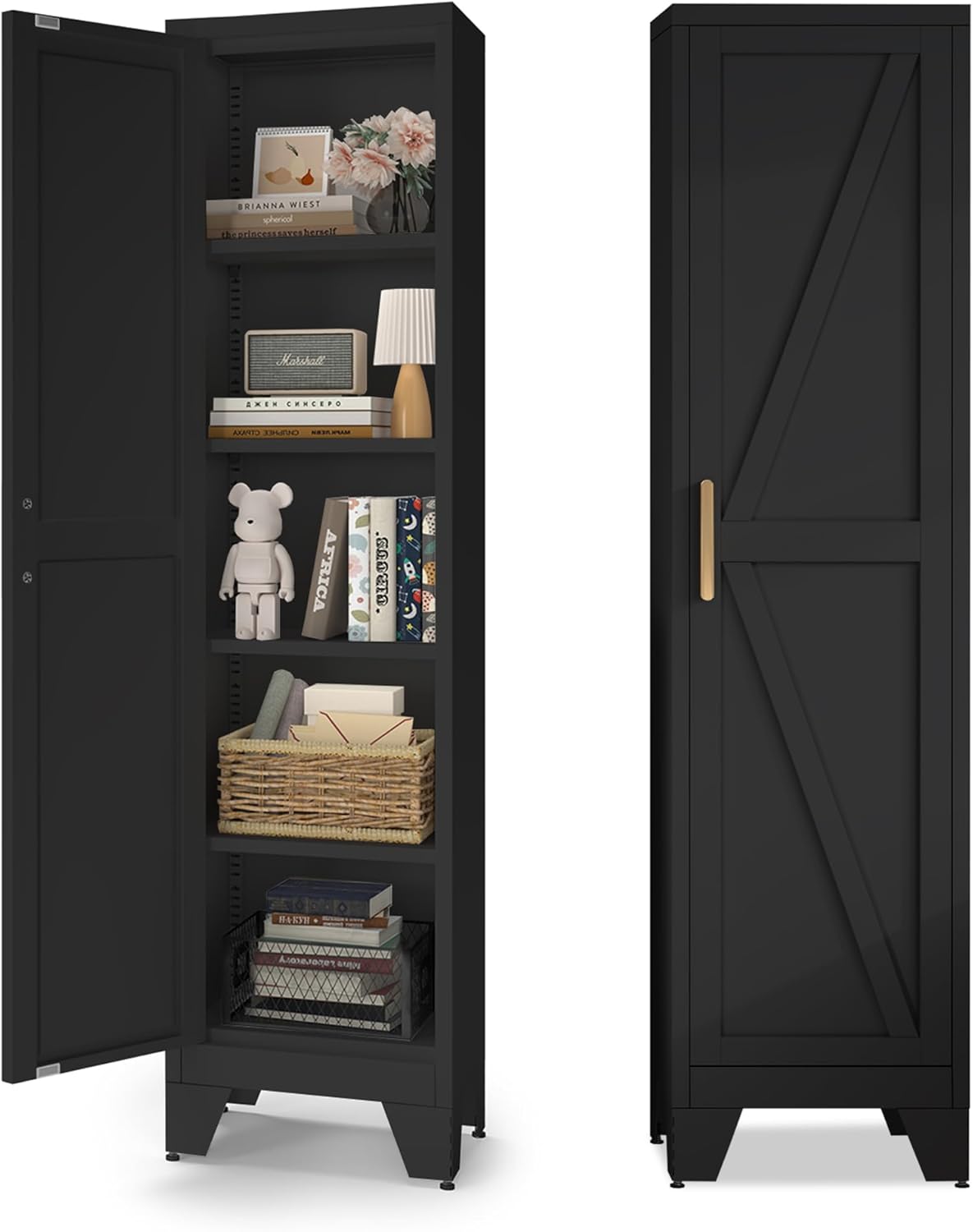 White Farmhouse Storage Kitchen Pantry Cabinet with 2 Barn Door, 3 Adjustable Shelves and Legs, for Cupboard/Dining Room/Bathroom/Living Room/Office/Laundry Room (White, 61" Farmhouse)