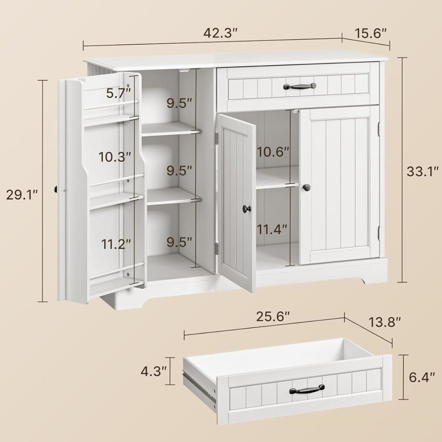 Gizoon Kitchen Sideboard Buffet Cabinet with Storage Small Coffee Bar Cabinet with Drawer, Kitchen Pantry Storage Cabinet with Door and Shelves for Bathroom and Living Room