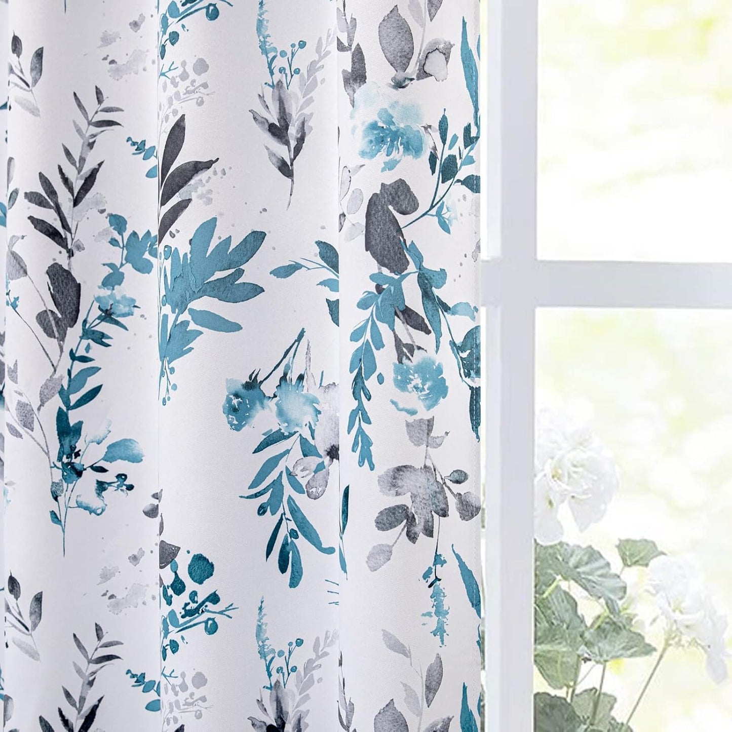 MYSKY HOME Kitchen Curtains 45 inch Length Floral Blackout Curtains Thermal Insulated Room Darkening Curtains Grommet Top 2 Panels for Bedroom Bathroom Dormer Window, Yellow and Blue