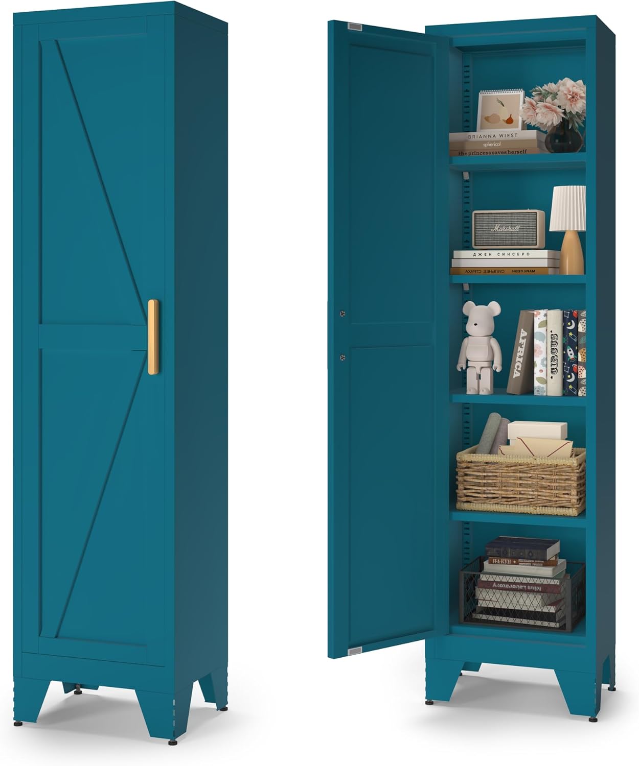 White Farmhouse Storage Kitchen Pantry Cabinet with 2 Barn Door, 3 Adjustable Shelves and Legs, for Cupboard/Dining Room/Bathroom/Living Room/Office/Laundry Room (White, 61" Farmhouse)