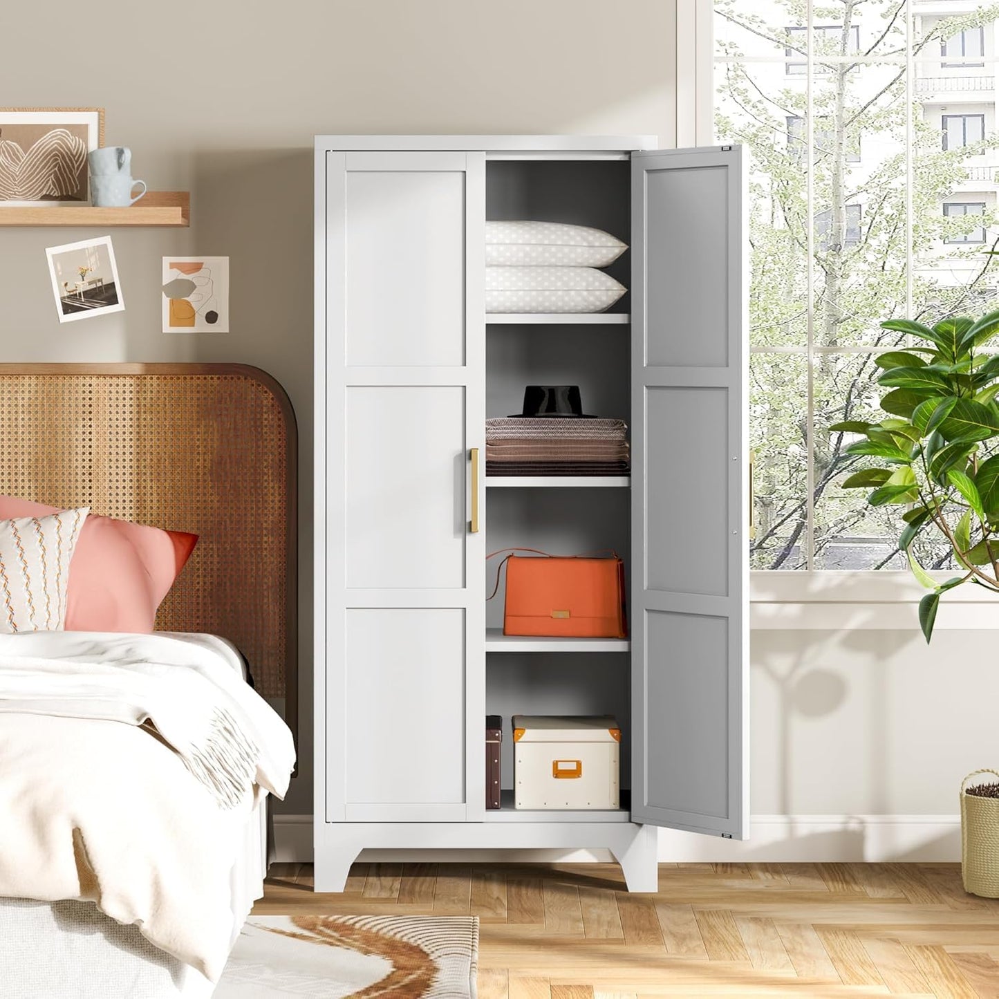 Pantry Cabinet, Tall Kitchen Pantry Storage Cabinet with Doors, White Food Pantry Cabinets for Kitchen, Living Room, Dining Room