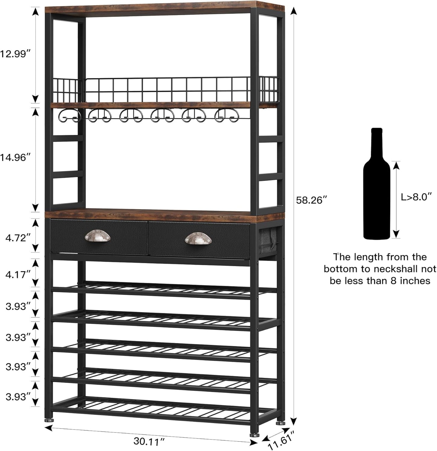 Homeiju Wine Cabinet with Storage, Wine Rack Freestanding Floor, 6-Tier with Tabletop, Drawer and Wine Storage for Home Bars