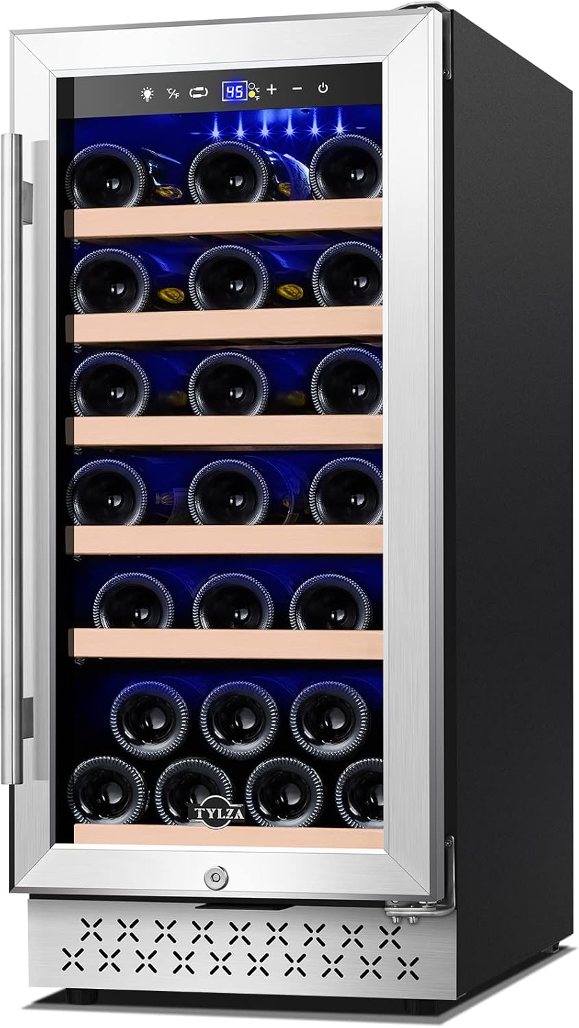 Tylza 24 Inch Wine and Beverage Refrigerator, Dual Zone Wine Beverage Cooler 24" with French Door, Under Counter Wine Beer Fridge Built-In or Freestanding, Holds 20 Bottles and 88 Cans, Black