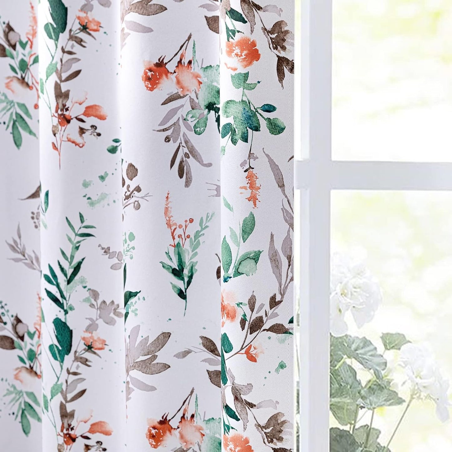 MYSKY HOME Kitchen Curtains 45 inch Length Floral Blackout Curtains Thermal Insulated Room Darkening Curtains Grommet Top 2 Panels for Bedroom Bathroom Dormer Window, Yellow and Blue