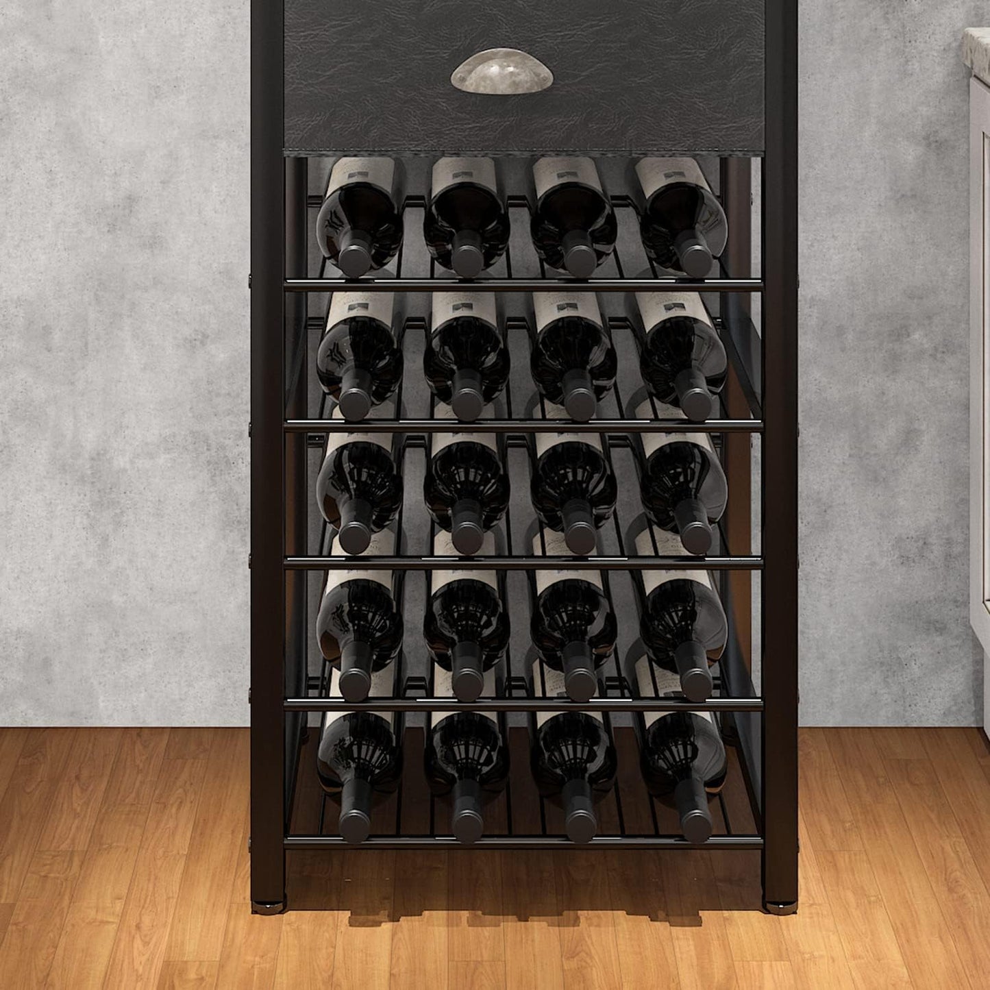 Homeiju Wine Rack Freestanding Floor, Bar Cabinet for Liquor and Glasses, 4-Tier bar Cabinet with Tabletop, Glass Holder, Storage Drawer and Wine Storage for Living Room (Patent No.D29872845)