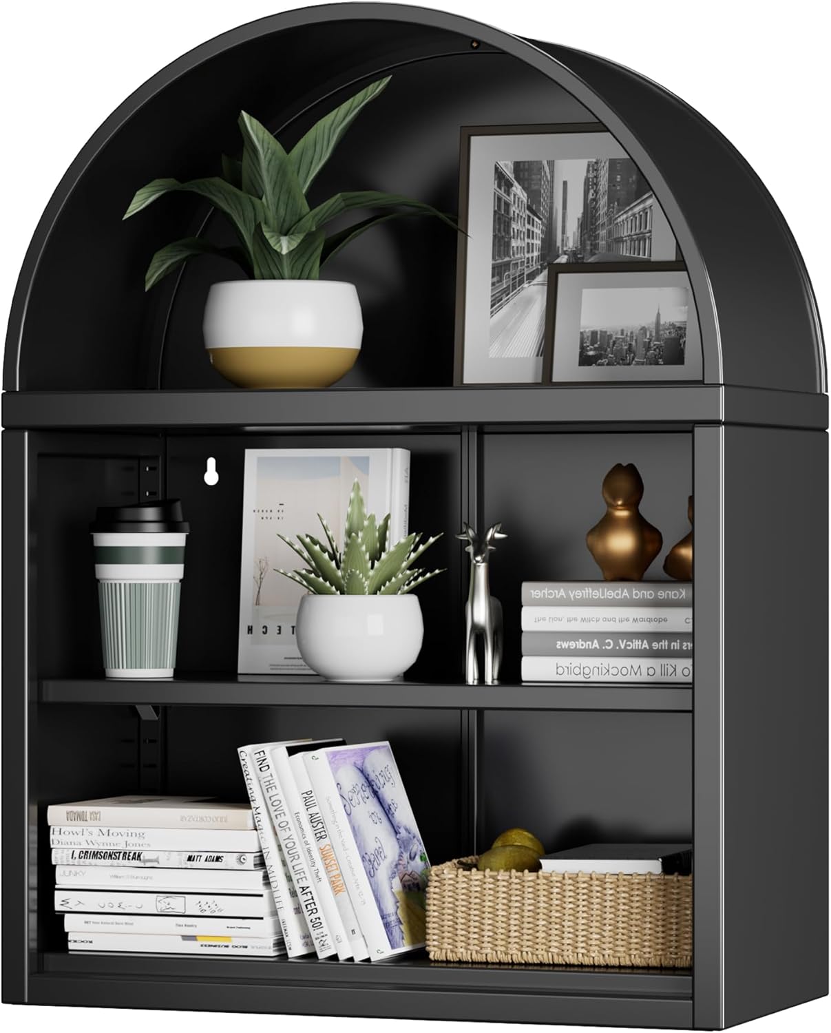 Tall Kitchen Pantry Cabinet, Metal Display Storage Cabinets with 4 Doors/2 Drawers for Kitchen Home Office Living Room, Assembly Required