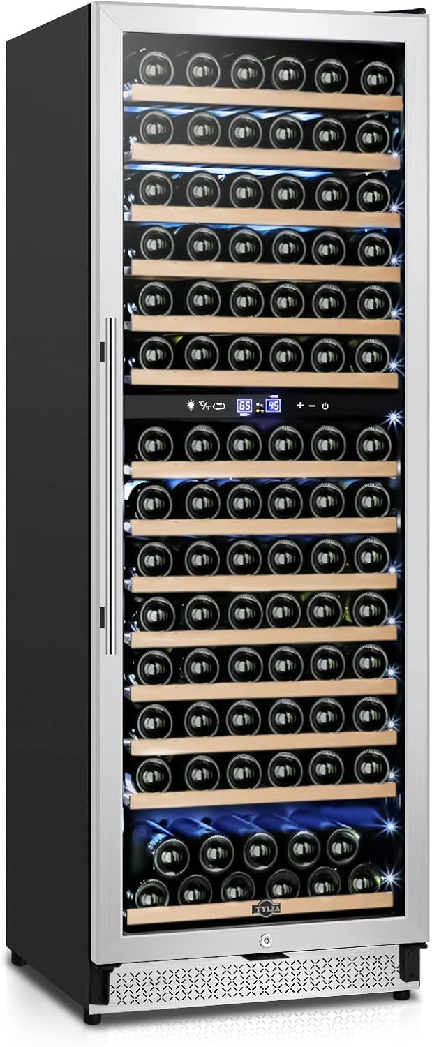 Tylza 24 Inch Wine and Beverage Refrigerator, Dual Zone Wine Beverage Cooler 24" with French Door, Under Counter Wine Beer Fridge Built-In or Freestanding, Holds 20 Bottles and 88 Cans, Black