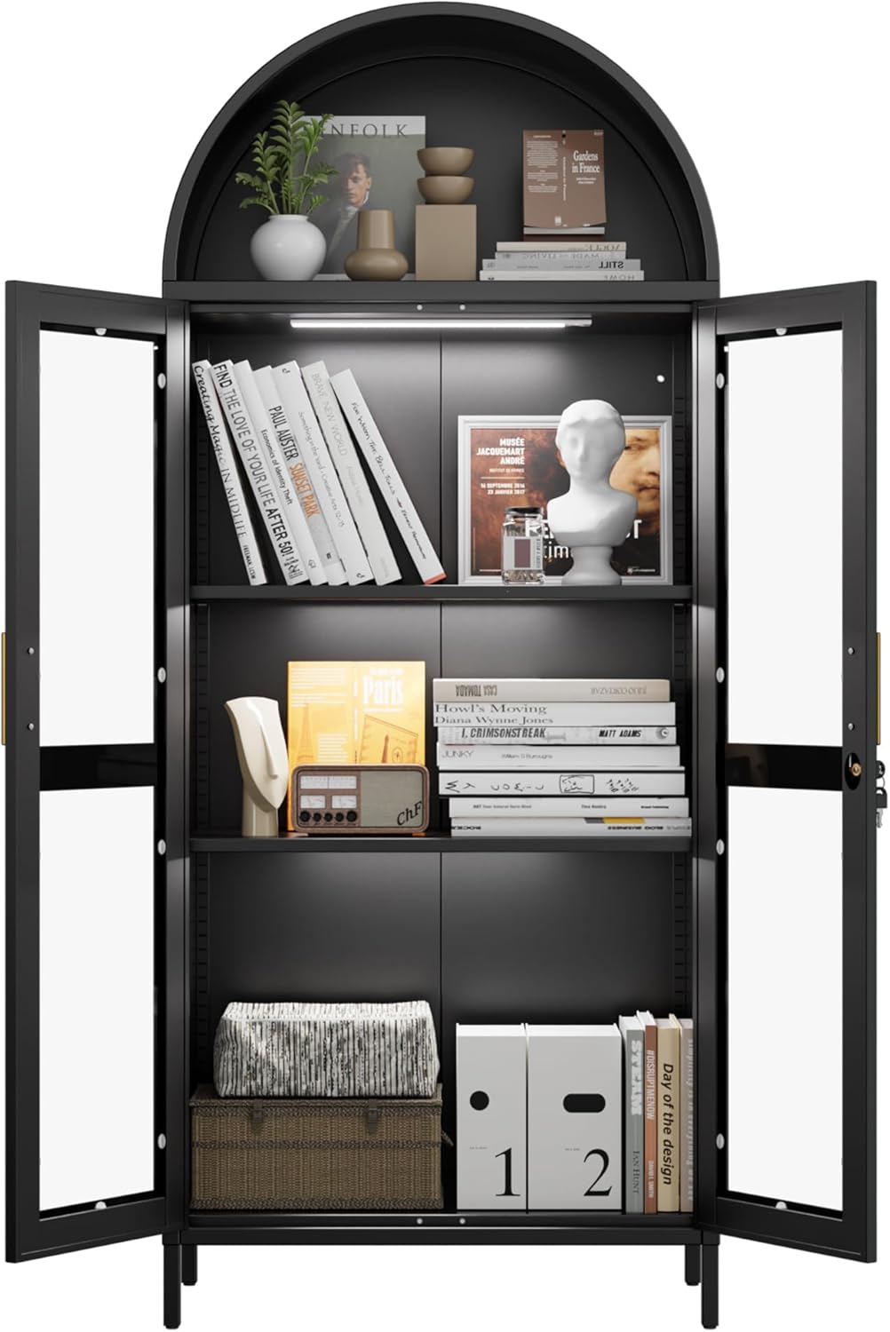 Tall Kitchen Pantry Cabinet, Metal Display Storage Cabinets with 4 Doors/2 Drawers for Kitchen Home Office Living Room, Assembly Required