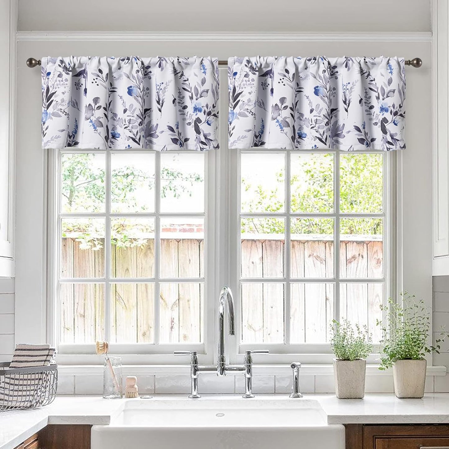 MYSKY HOME Kitchen Curtains 45 inch Length Floral Blackout Curtains Thermal Insulated Room Darkening Curtains Grommet Top 2 Panels for Bedroom Bathroom Dormer Window, Yellow and Blue