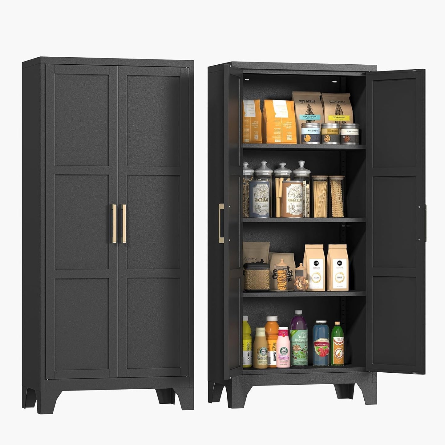 Pantry Cabinet, Tall Kitchen Pantry Storage Cabinet with Doors, White Food Pantry Cabinets for Kitchen, Living Room, Dining Room
