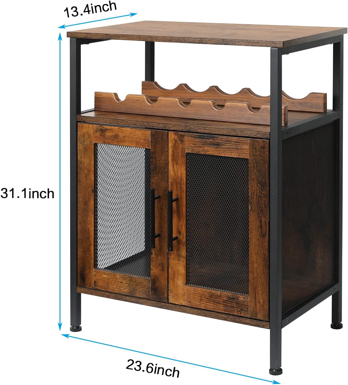X-cosrack Wine Bar Rack Cabinet with Detachable Wine Rack, Coffee Barwith Glass Holder, Small Sideboard and Buffet Cabinet with Mesh Door, Rustic Brown(Patent Pending)