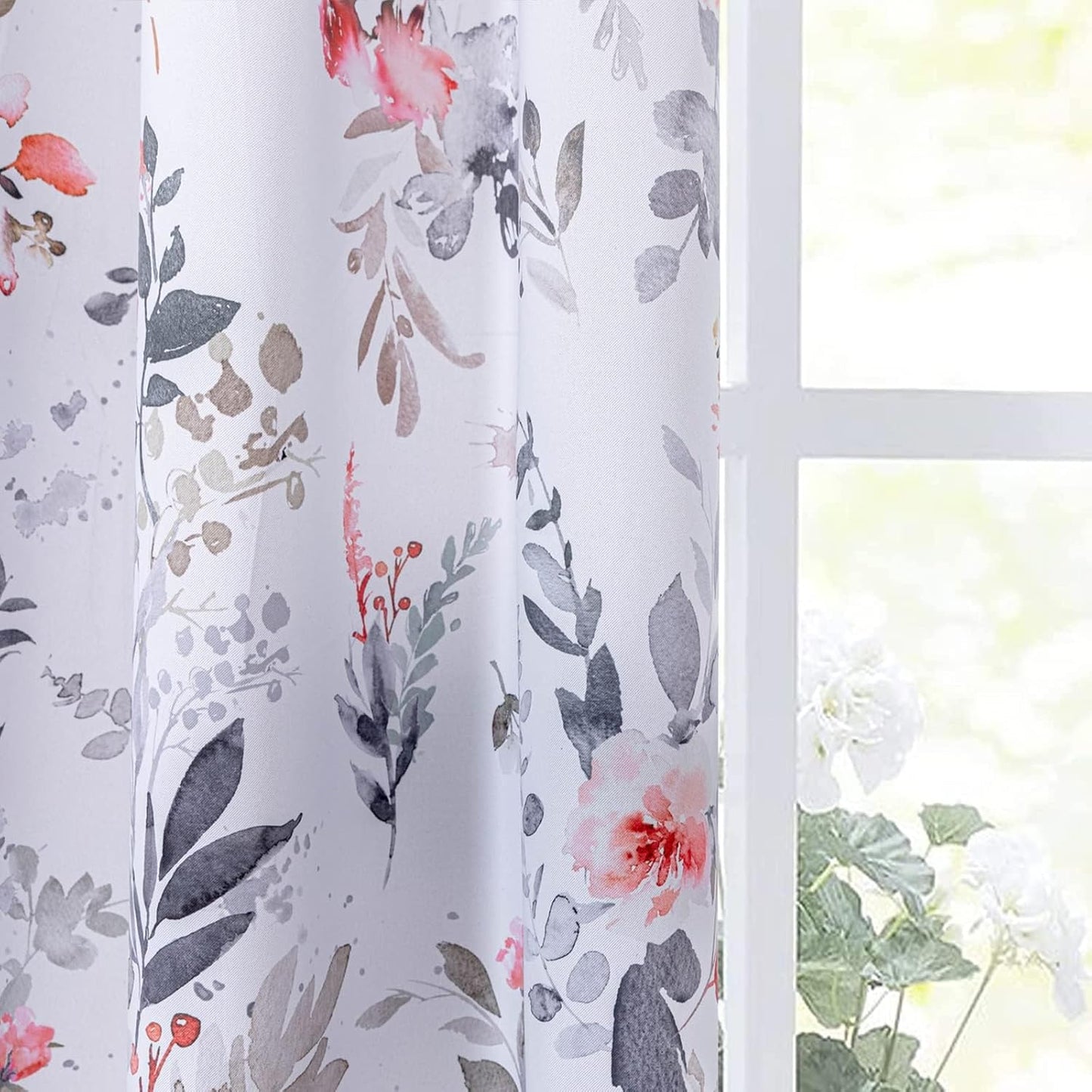 MYSKY HOME Kitchen Curtains 45 inch Length Floral Blackout Curtains Thermal Insulated Room Darkening Curtains Grommet Top 2 Panels for Bedroom Bathroom Dormer Window, Yellow and Blue
