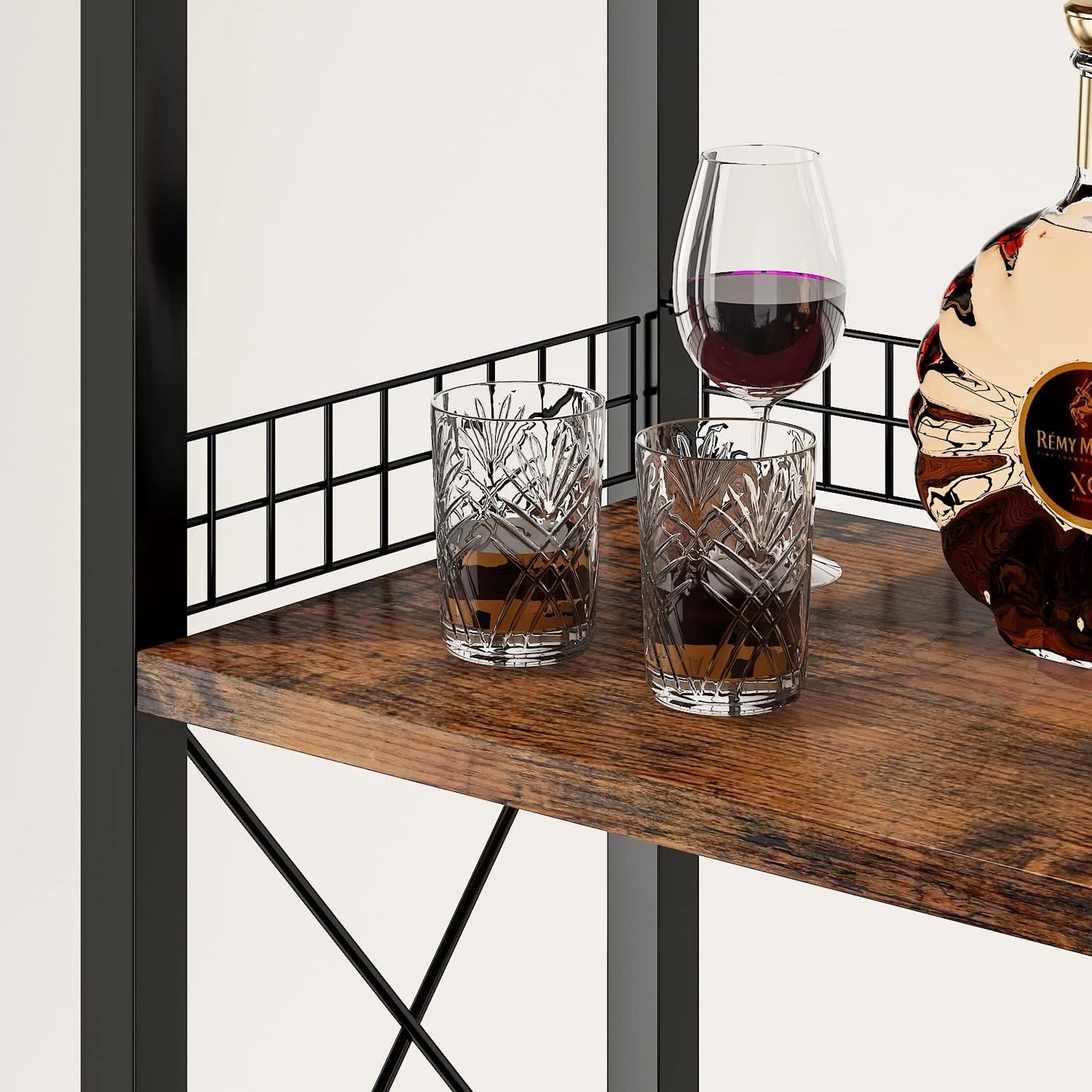 Homeiju Wine Rack Freestanding Floor, Bar Cabinet for Liquor and Glasses, 4-Tier bar Cabinet with Tabletop, Glass Holder, Storage Drawer and Wine Storage for Living Room (Patent No.D29872845)