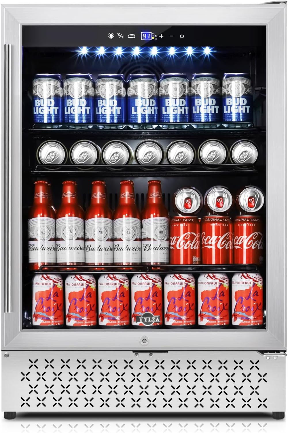 Tylza 24 Inch Wine and Beverage Refrigerator, Dual Zone Wine Beverage Cooler 24" with French Door, Under Counter Wine Beer Fridge Built-In or Freestanding, Holds 20 Bottles and 88 Cans, Black