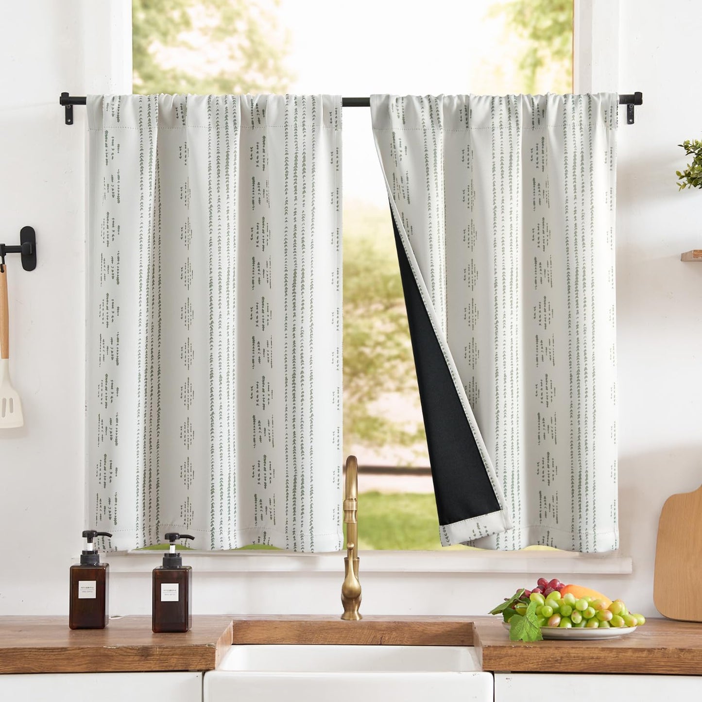 jinchan 95% Blackout Boho Kitchen Curtains 36 Inches Cafe Tier Curtains Bohemian Small Drapes for Bedroom RV Basement Half Window Room Darkening Thermal Insulated 2 Panels Blue on Beige