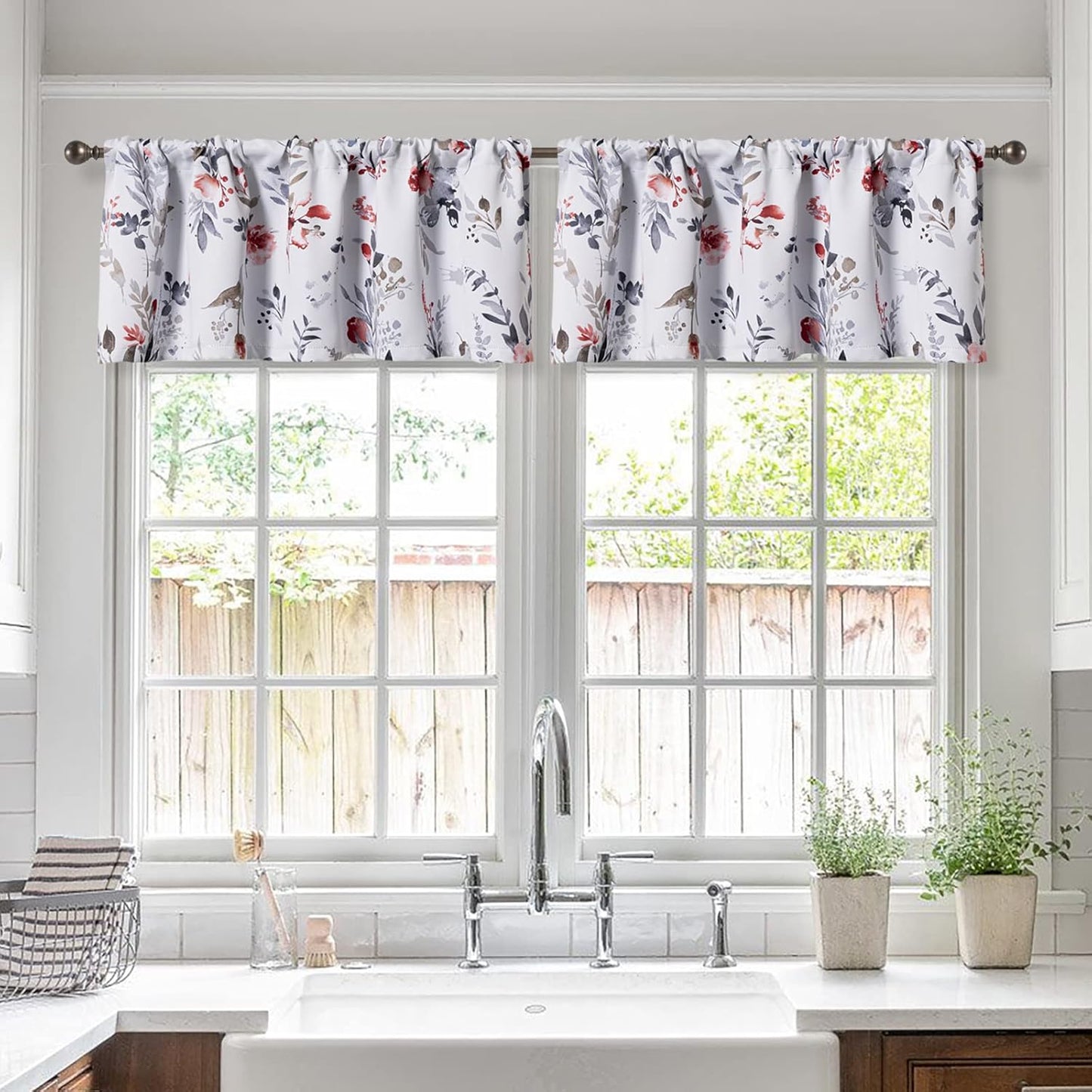 MYSKY HOME Kitchen Curtains 45 inch Length Floral Blackout Curtains Thermal Insulated Room Darkening Curtains Grommet Top 2 Panels for Bedroom Bathroom Dormer Window, Yellow and Blue