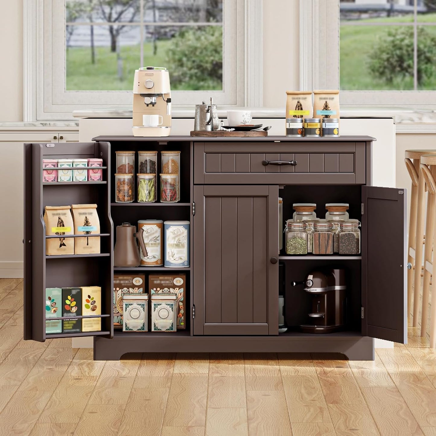 Gizoon Kitchen Sideboard Buffet Cabinet with Storage Small Coffee Bar Cabinet with Drawer, Kitchen Pantry Storage Cabinet with Door and Shelves for Bathroom and Living Room