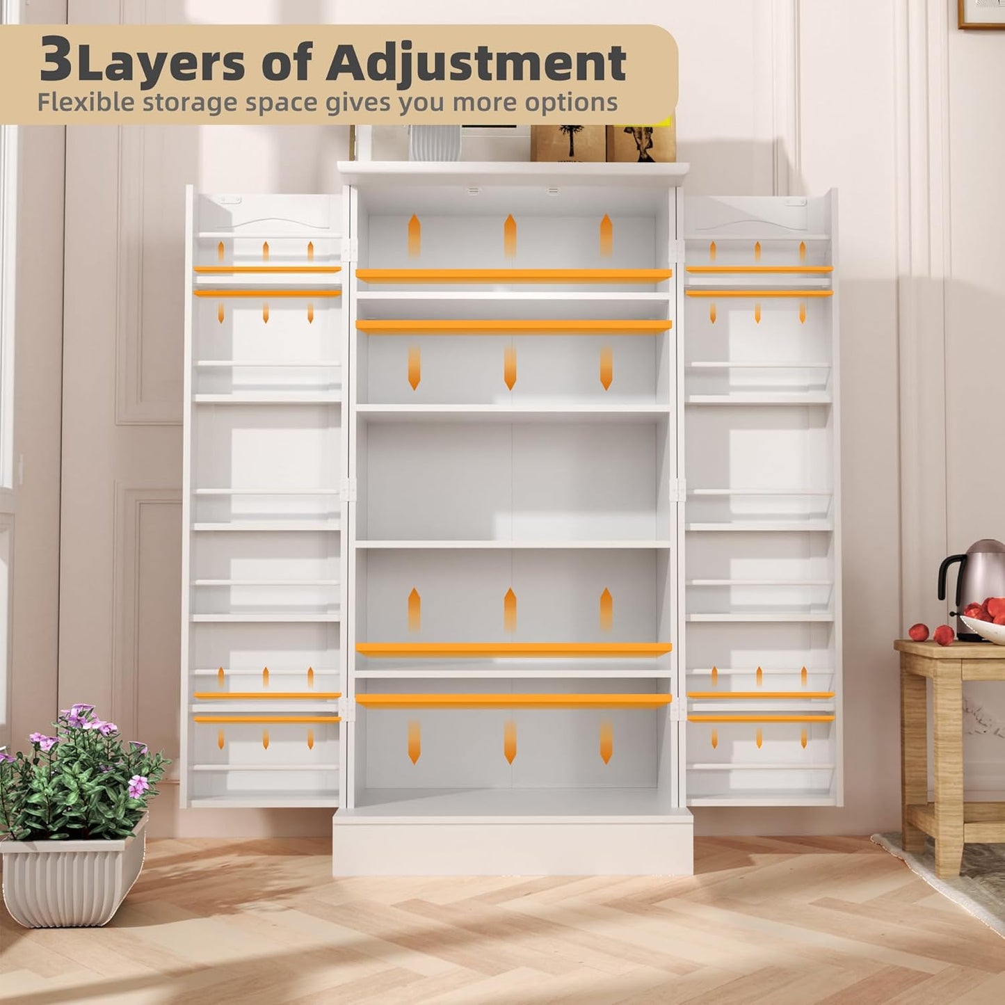 Kitchen Pantry Cabinet, Pantry Storage Cabinet with Adjustable Shelves and Drawer, Sideboard Buffet Cupboards Storage Shelf for Home Office Use (White, 16" D x 24" W x 47" H)