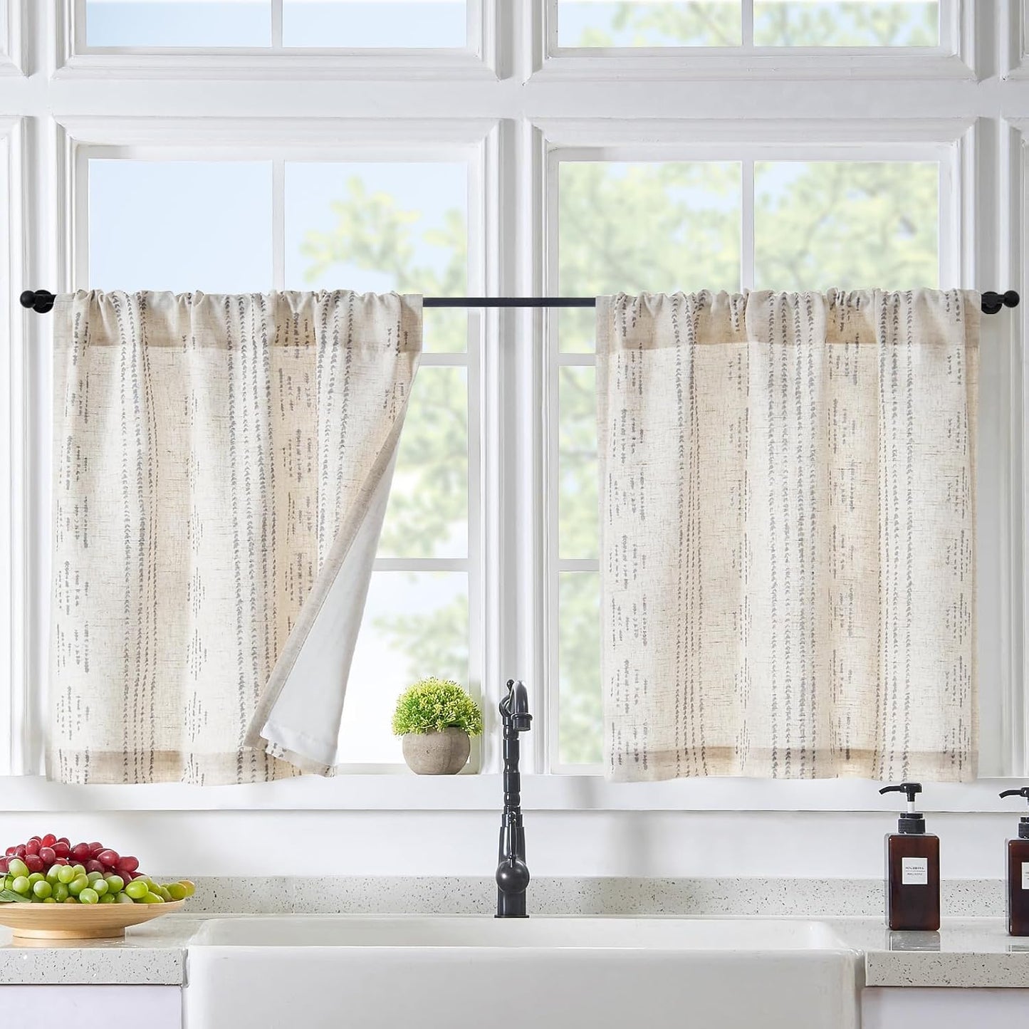jinchan 95% Blackout Boho Kitchen Curtains 36 Inches Cafe Tier Curtains Bohemian Small Drapes for Bedroom RV Basement Half Window Room Darkening Thermal Insulated 2 Panels Blue on Beige