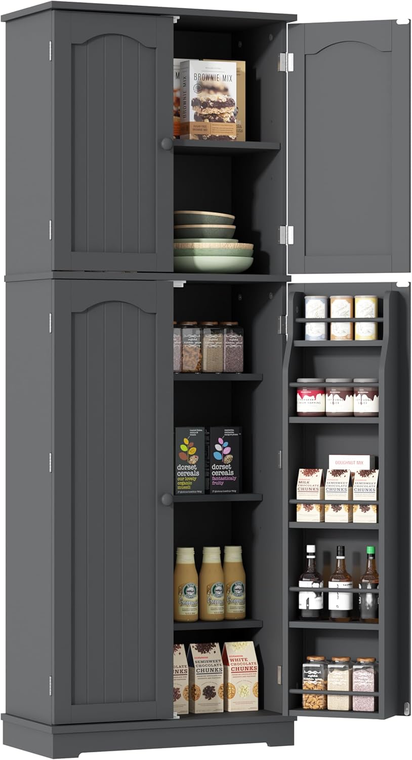 Yusong 72'' Tall Kitchen Pantry Cabinet, Freestanding Storage Cabinet with Doors and Shelves, Wooden Food Pantry Farmhouse Cupboard Buffet for Kitchen Dining Living Room, White