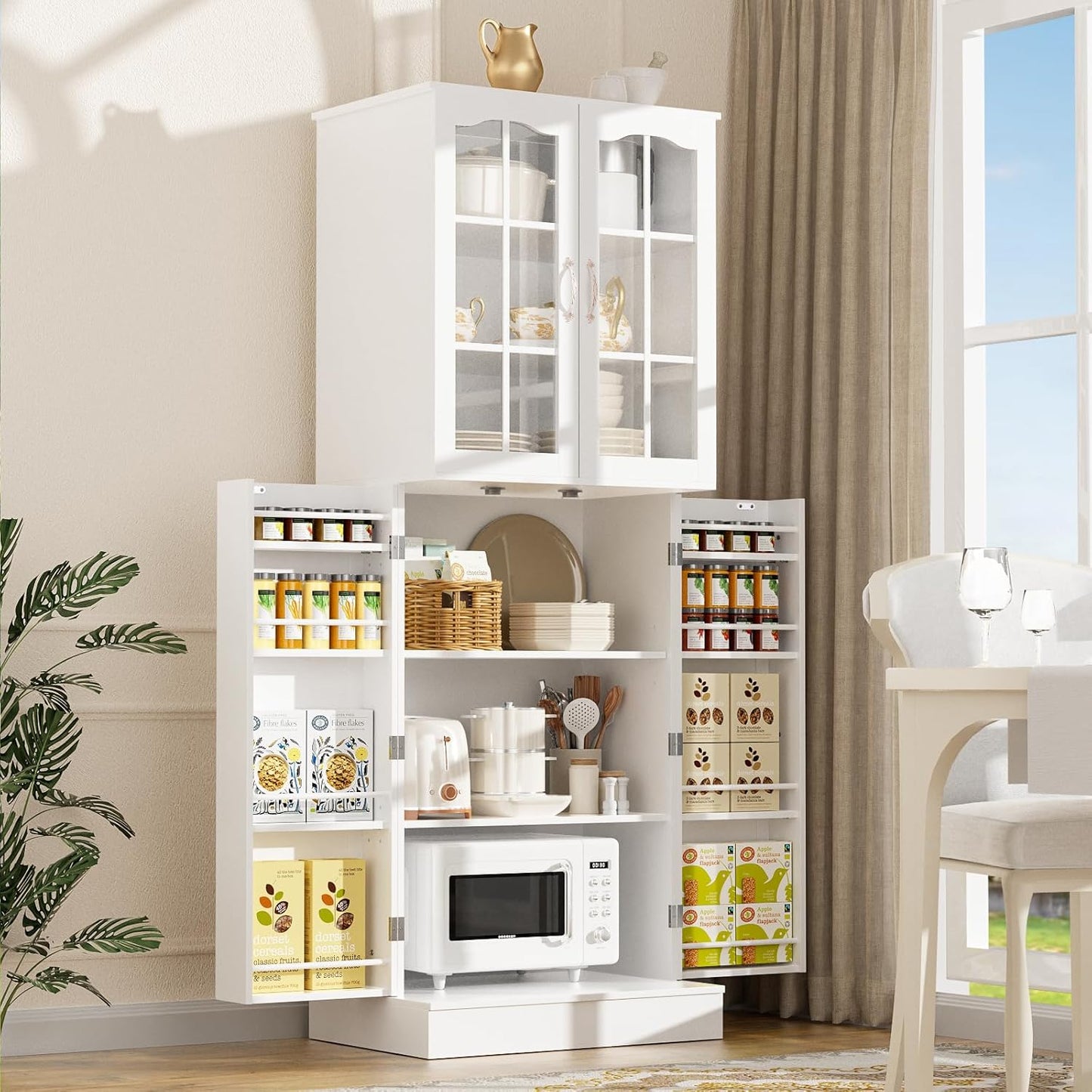 Kitchen Pantry Cabinet, Pantry Storage Cabinet with Adjustable Shelves and Drawer, Sideboard Buffet Cupboards Storage Shelf for Home Office Use (White, 16" D x 24" W x 47" H)