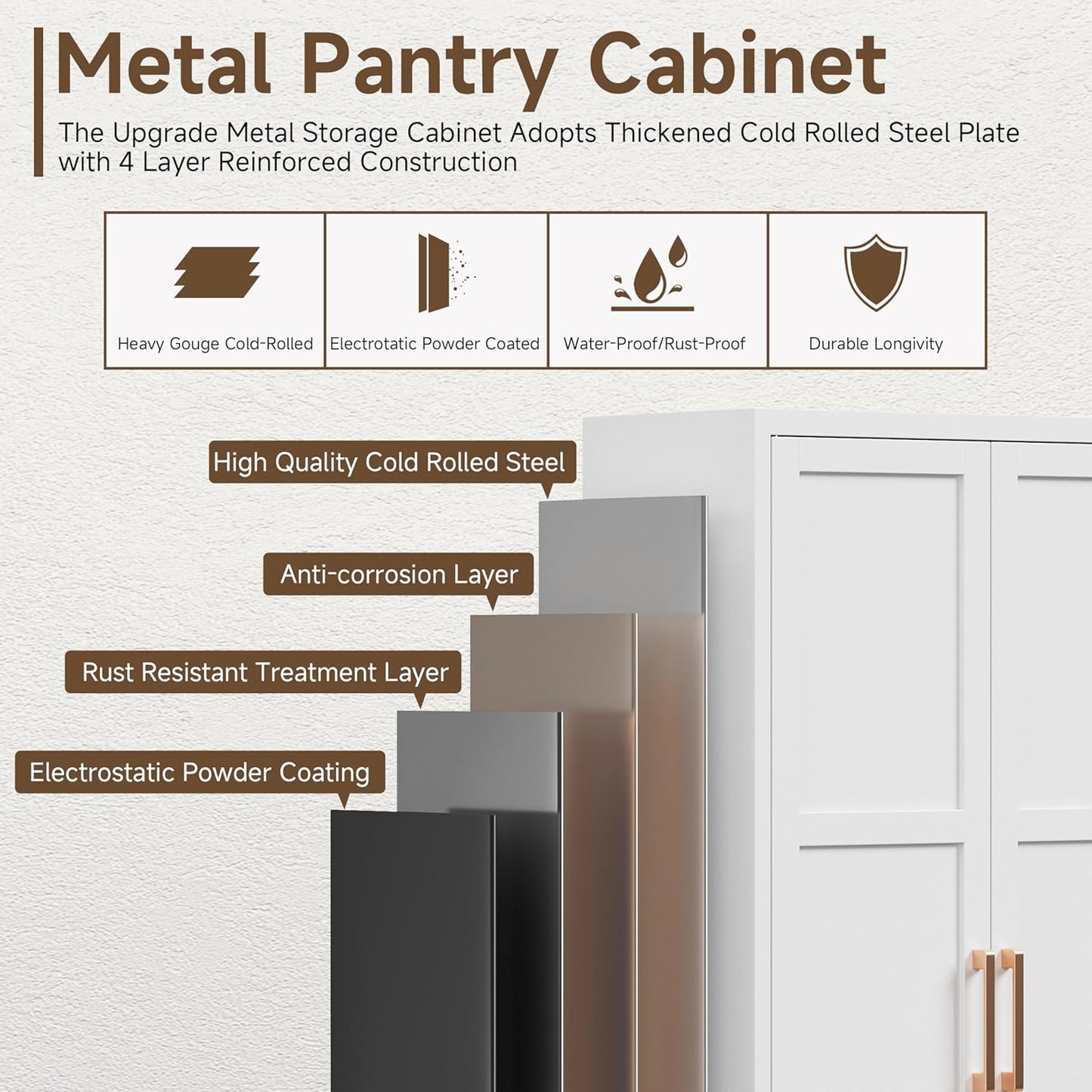 Pantry Cabinet, Tall Kitchen Pantry Storage Cabinet with Doors, White Food Pantry Cabinets for Kitchen, Living Room, Dining Room