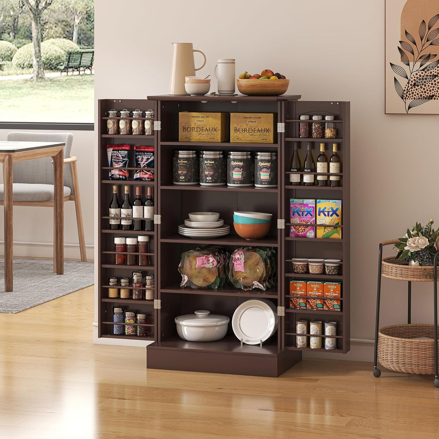 Kitchen Pantry Cabinet, Pantry Storage Cabinet with Adjustable Shelves and Drawer, Sideboard Buffet Cupboards Storage Shelf for Home Office Use (White, 16" D x 24" W x 47" H)