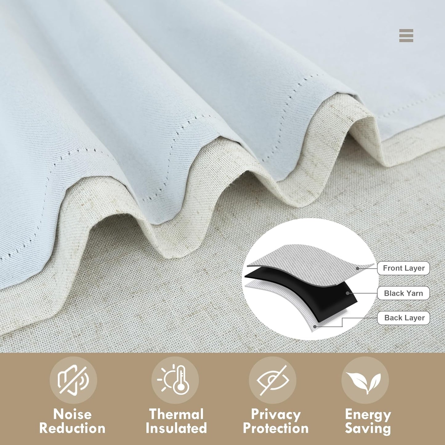 DriftAway Double Layer Linen Blackout Tie Up Curtains Thermal Insulated Fully Lined Balloon Roman Shade Bathroom Window Adjustable Rod Pocket for Small Window 31 Inch by 47 Inch Light Linen