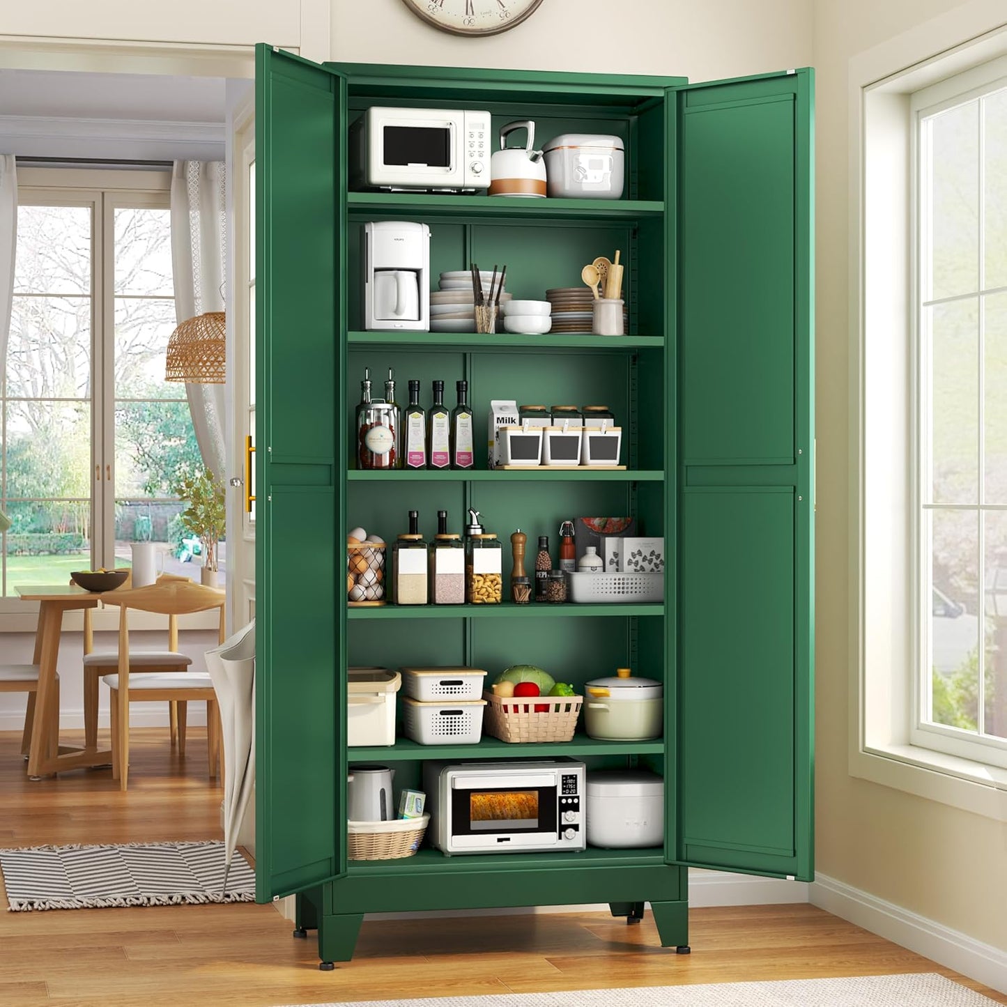 51" Metal Kitchen Pantry Cabinet, Storage Cabinets with 2 Door and 3 Adjustable Shelves, White Freestanding Food Storage Cabinet, Steel Cupboard for Kitchen Dinning Room