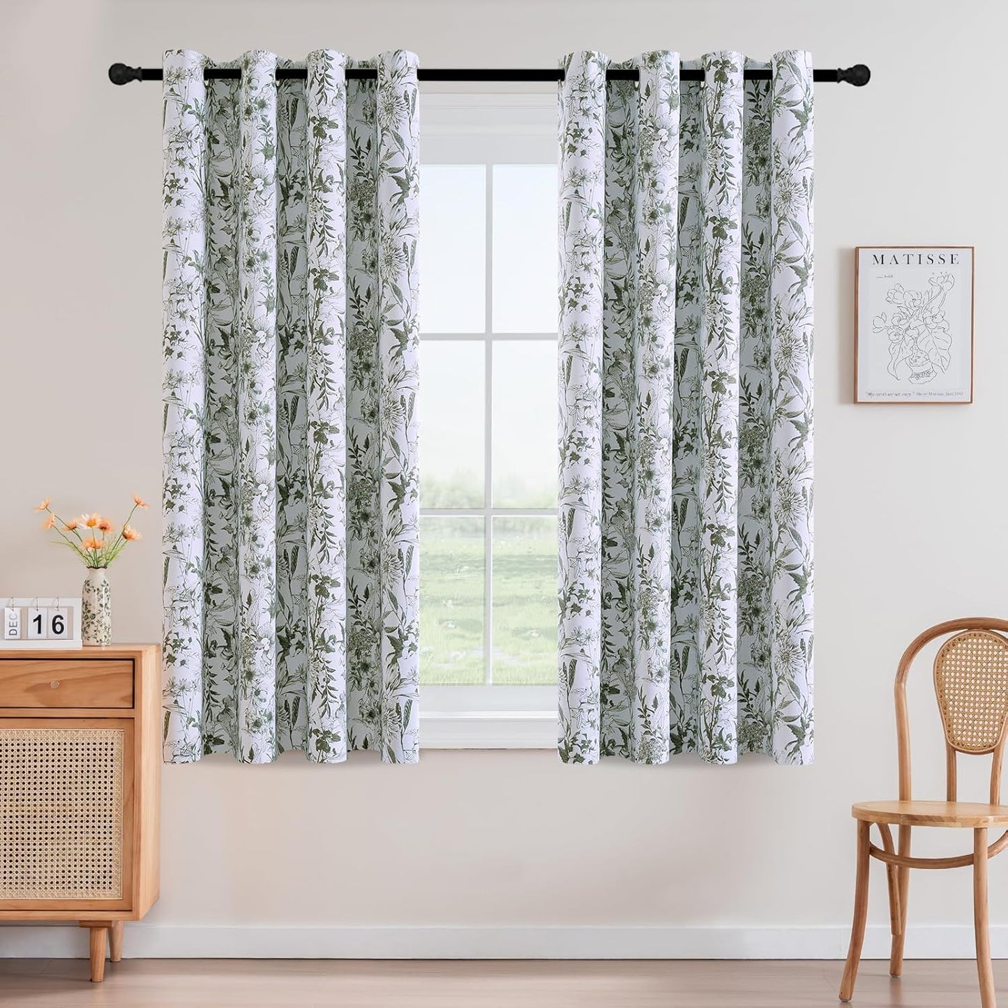 H.VERSAILTEX Blackout Curtains 84 Inch Length 2 Panels Set Floral Print Curtain Drapes for Living Room Thermal Insulated Grommet Window Curtains for Bedroom - Traditional Floral in Sage and Brown