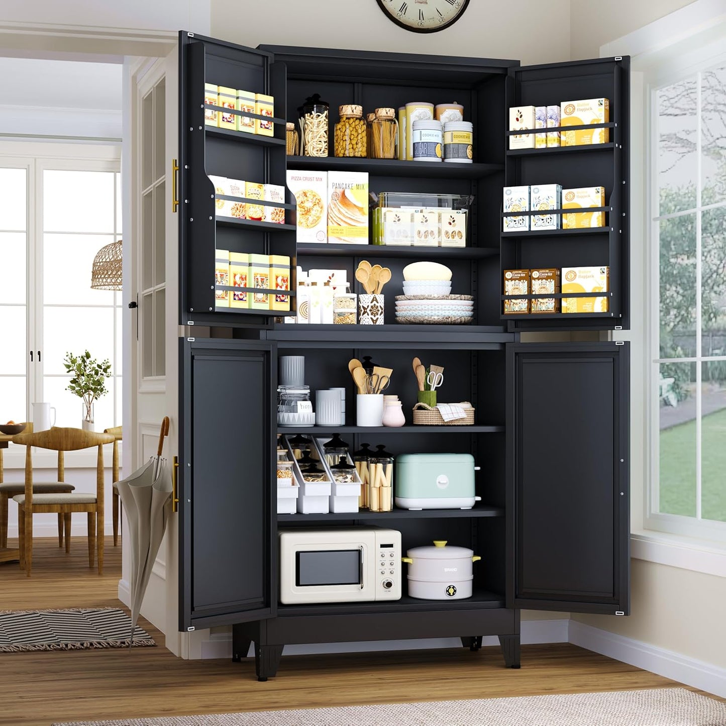 51" Metal Kitchen Pantry Cabinet, Storage Cabinets with 2 Door and 3 Adjustable Shelves, White Freestanding Food Storage Cabinet, Steel Cupboard for Kitchen Dinning Room