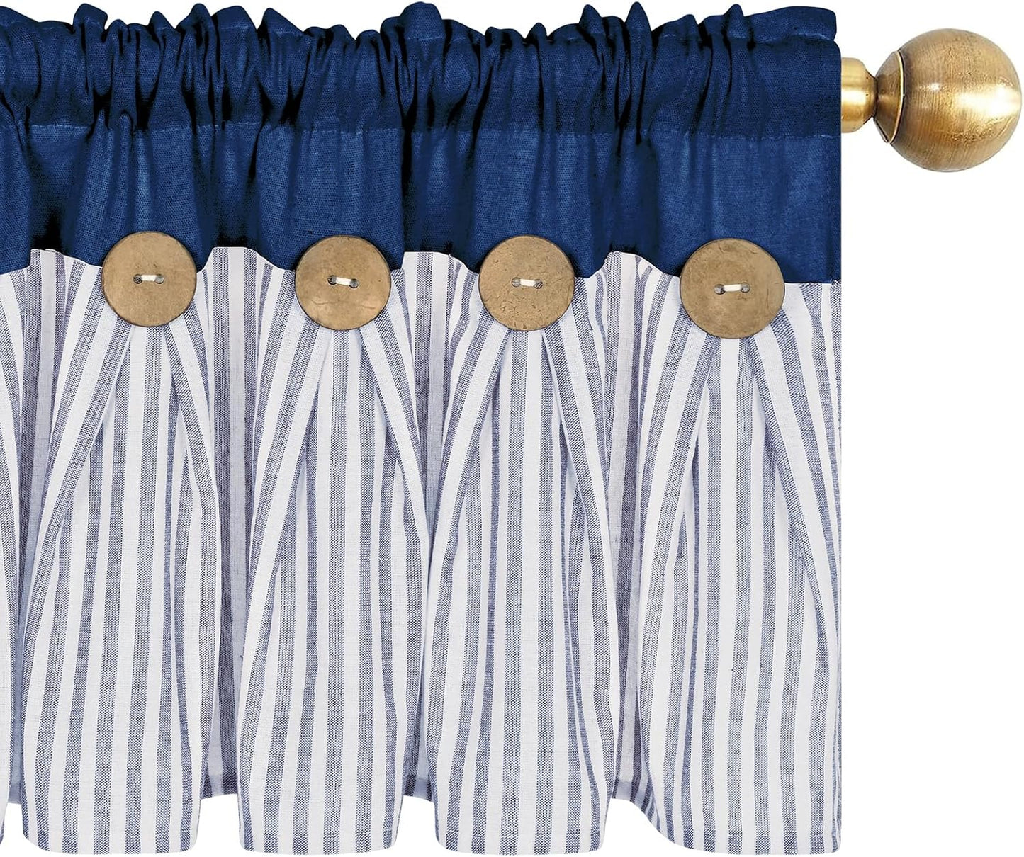 ASPMIZ Cotton Linen Window Treatment Tiers 24 Inch, Boho Rustic Button Kitchen Curtains Farmhouse Style, Grey Stripe Half Window Curtains, Country Short Rod Pocket Curtain for Small Window, 2 Panels