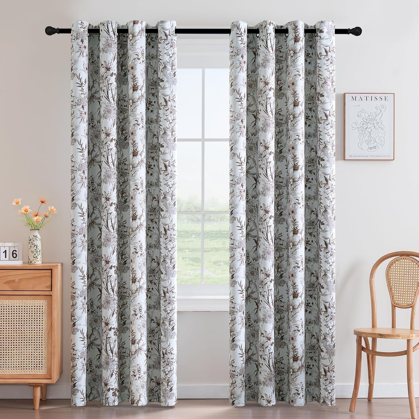 H.VERSAILTEX Blackout Curtains 84 Inch Length 2 Panels Set Floral Print Curtain Drapes for Living Room Thermal Insulated Grommet Window Curtains for Bedroom - Traditional Floral in Sage and Brown