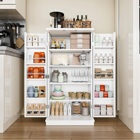 Shintenchi Kitchen Pantry Cabinet,5 - Layer Storage Cupboard with Adjustable Shelves for Organizing and Storing Food Items,47'' Versatile Buffet Sideboard for Kitchen, Bathroom and Laundry,White