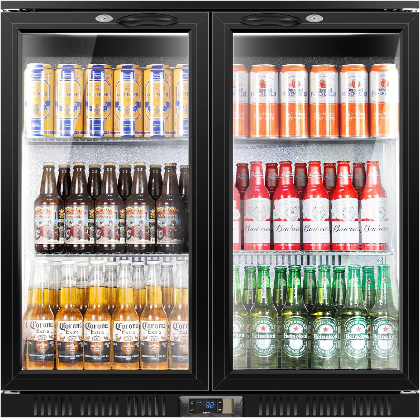 Tylza 24 Inch Wine and Beverage Refrigerator, Dual Zone Wine Beverage Cooler 24" with French Door, Under Counter Wine Beer Fridge Built-In or Freestanding, Holds 20 Bottles and 88 Cans, Black