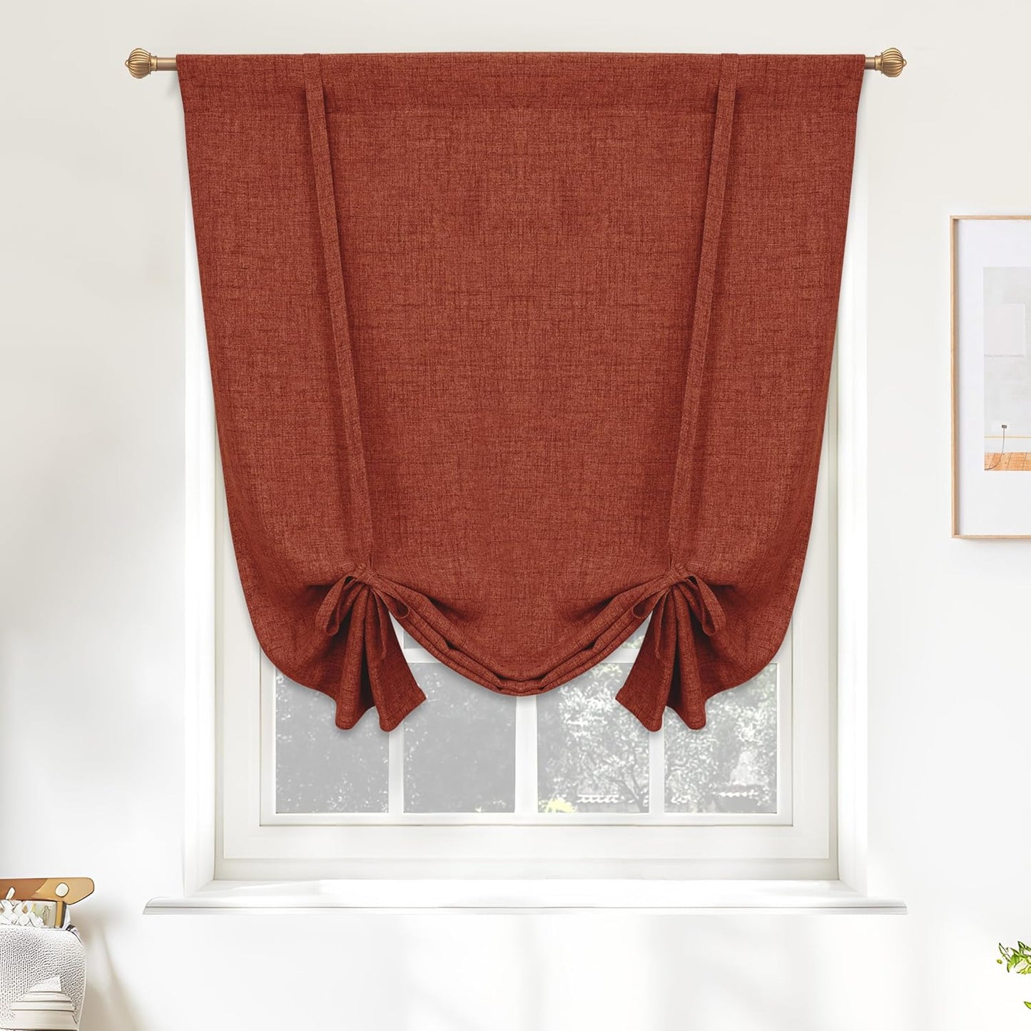DriftAway Double Layer Linen Blackout Tie Up Curtains Thermal Insulated Fully Lined Balloon Roman Shade Bathroom Window Adjustable Rod Pocket for Small Window 31 Inch by 47 Inch Light Linen
