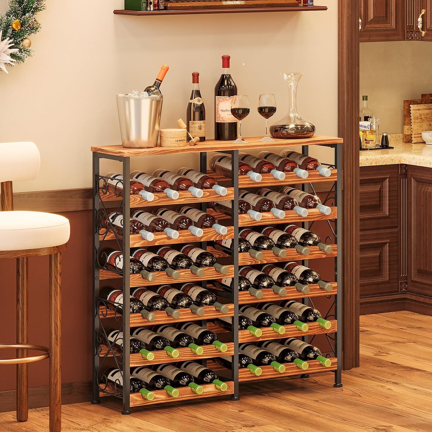 64 Bottles Wine Rack Freestanding Floor with 2 in 1 LED Light, Wine Bottle Rack Wine Holder Wine Storage Shelf for Kitchen Bar Pantry, Tall Wine Cabinet Stand Display 31.85''L X 10.6''W X 47.95''H