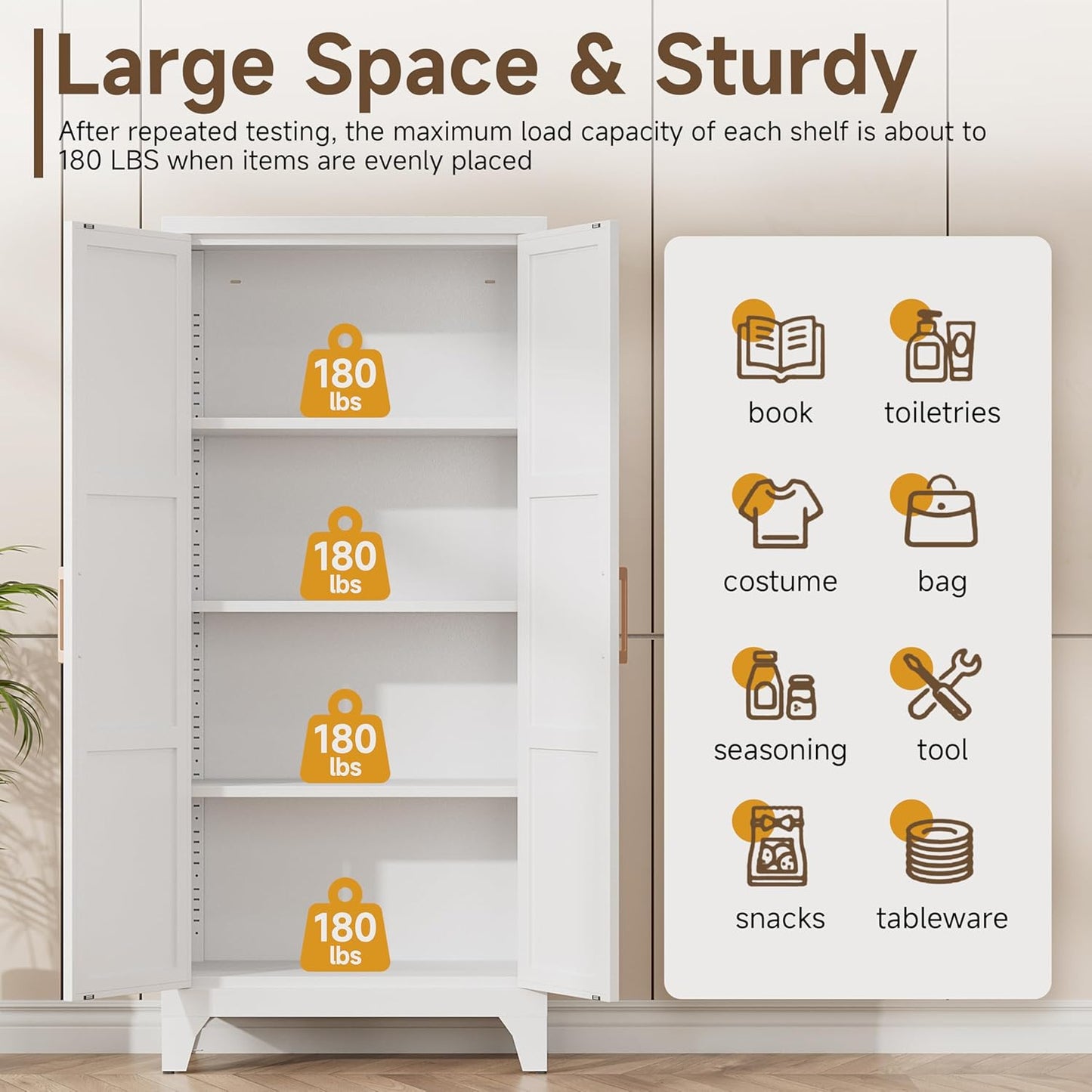 Pantry Cabinet, Tall Kitchen Pantry Storage Cabinet with Doors, White Food Pantry Cabinets for Kitchen, Living Room, Dining Room
