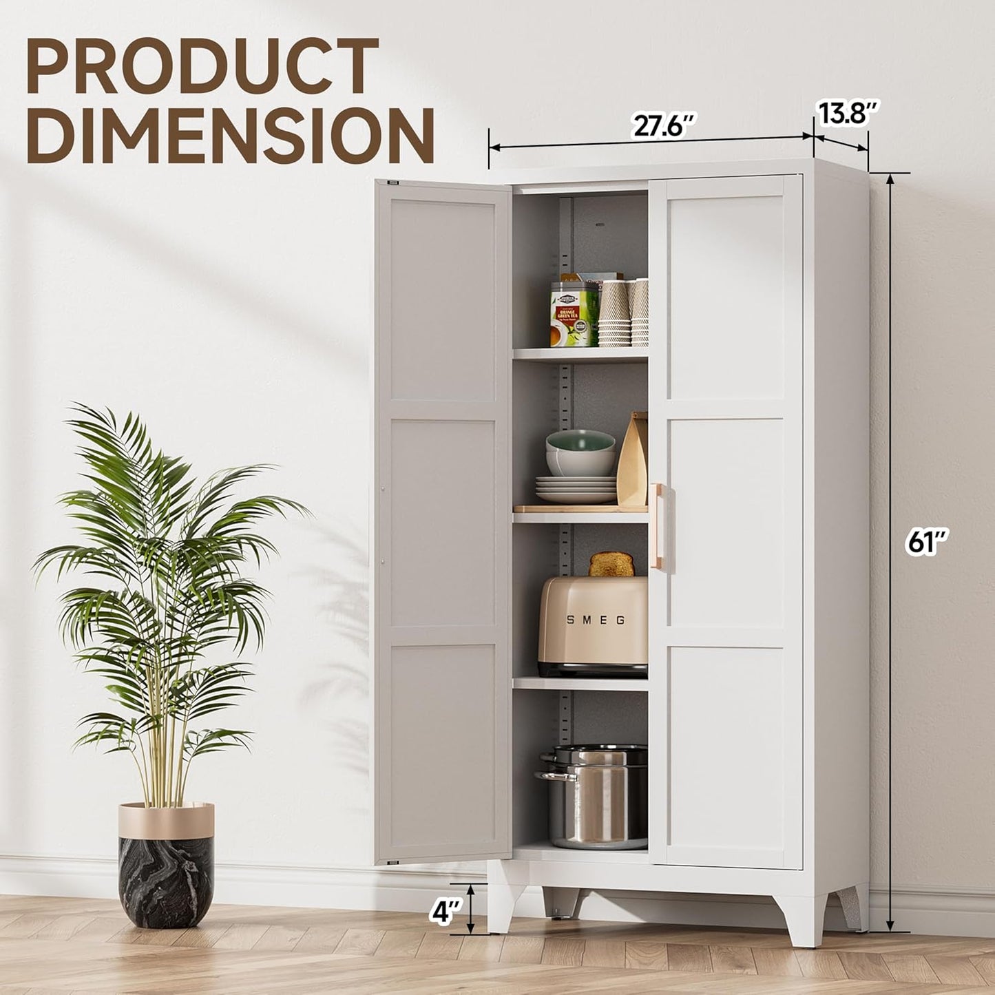 Pantry Cabinet, Tall Kitchen Pantry Storage Cabinet with Doors, White Food Pantry Cabinets for Kitchen, Living Room, Dining Room