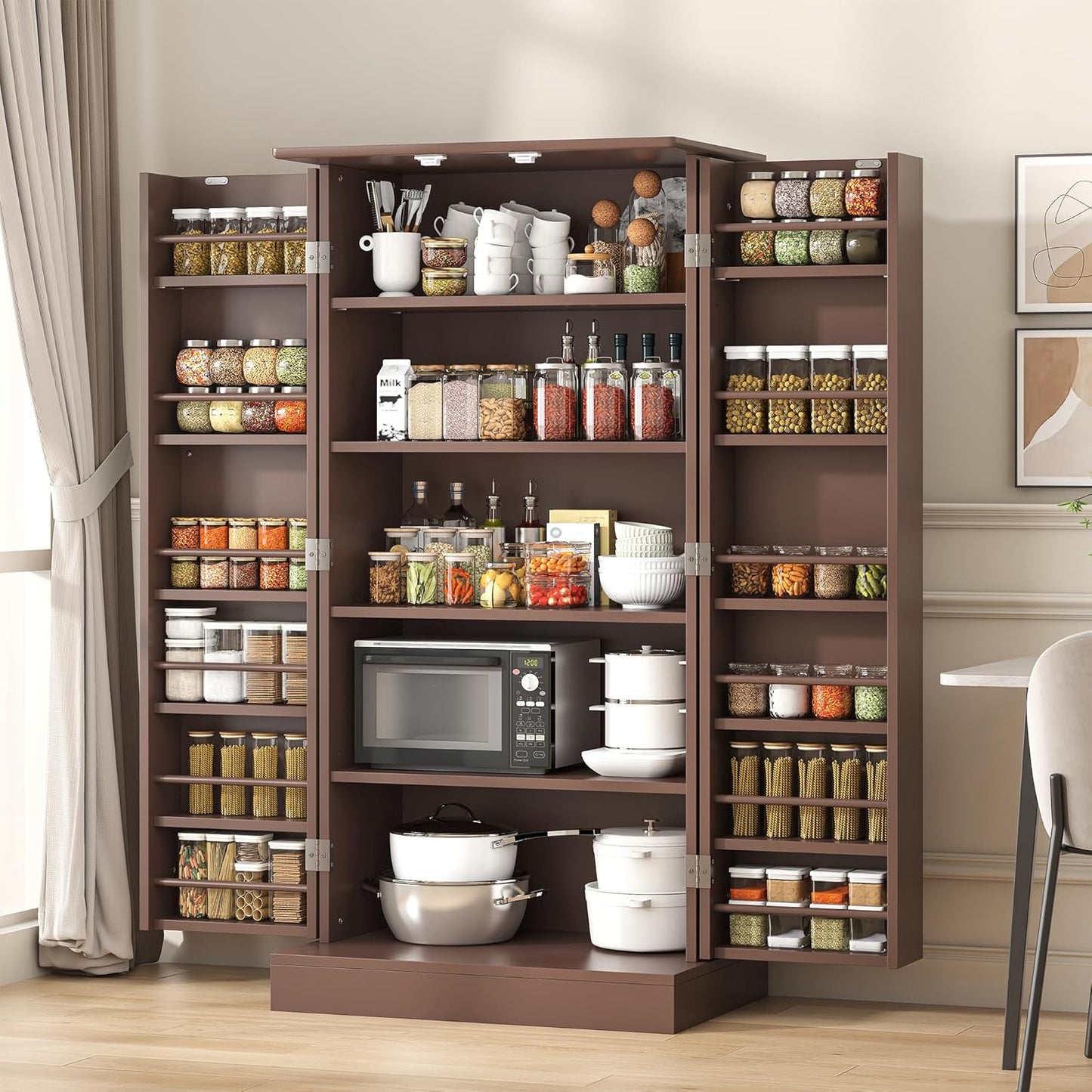Kitchen Pantry Cabinet, Pantry Storage Cabinet with Adjustable Shelves and Drawer, Sideboard Buffet Cupboards Storage Shelf for Home Office Use (White, 16" D x 24" W x 47" H)