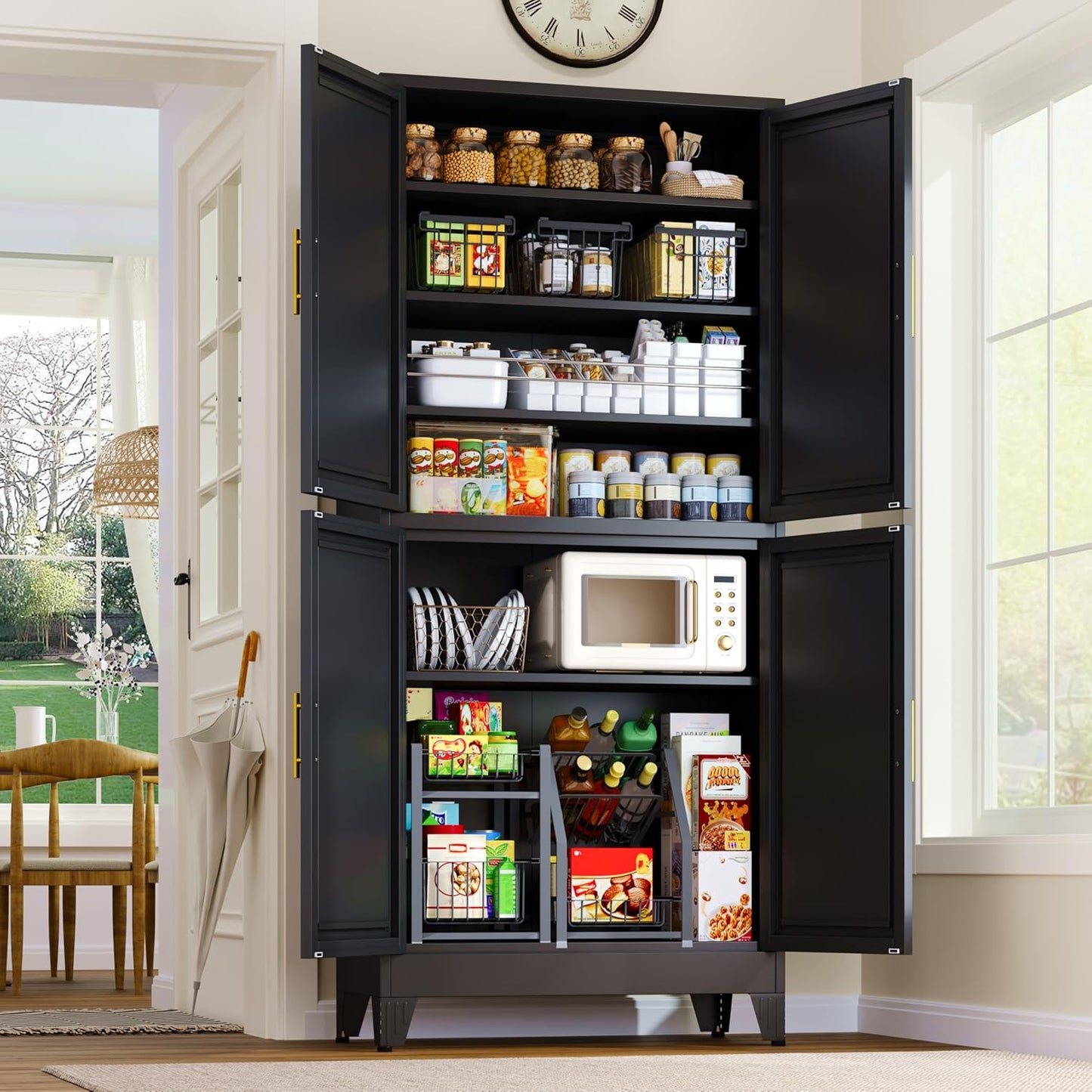 51" Metal Kitchen Pantry Cabinet, Storage Cabinets with 2 Door and 3 Adjustable Shelves, White Freestanding Food Storage Cabinet, Steel Cupboard for Kitchen Dinning Room